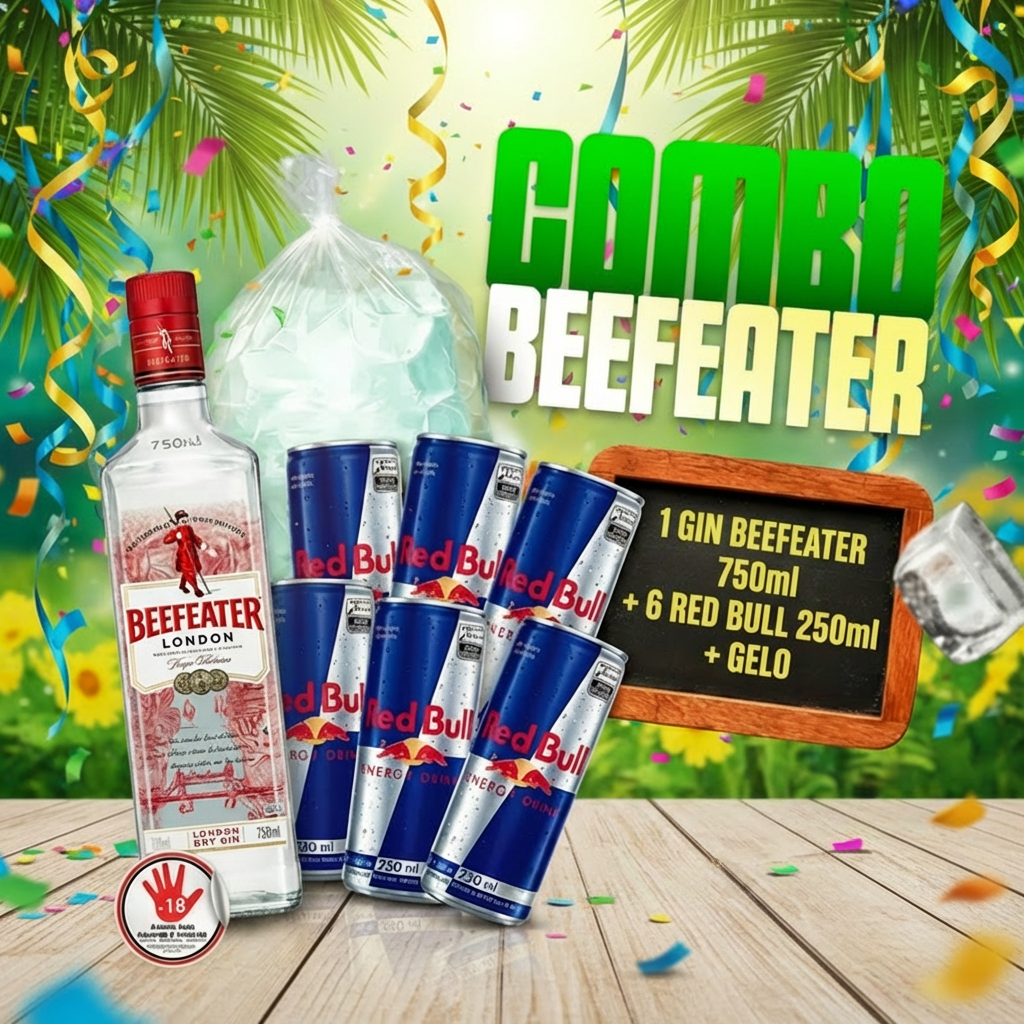 Combo Beefeater (Gin Beefeater 750ml + 6 Red Bull 250ml + Gelo) • Express